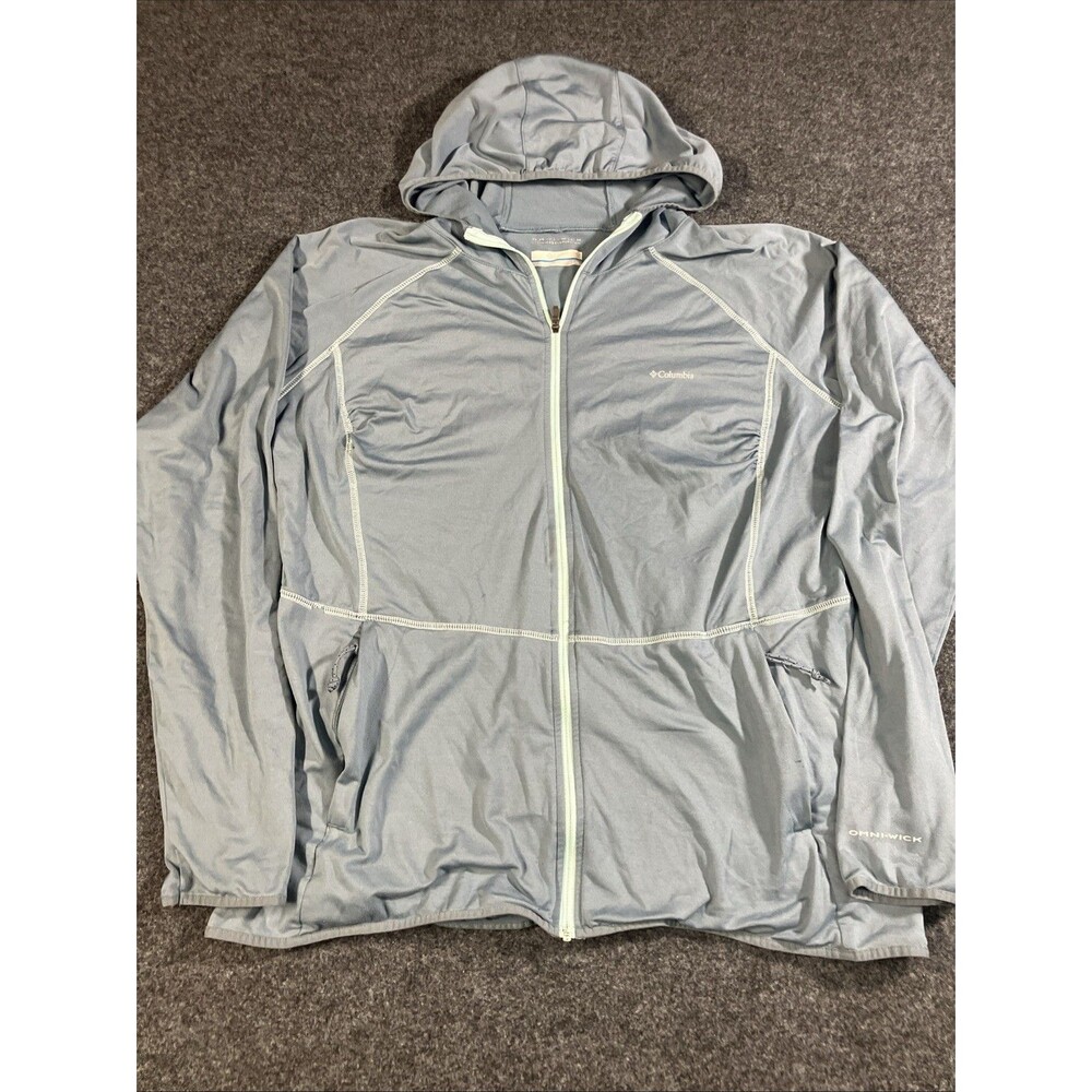 Columbia Womens L Large Omni-Wick Gray Mint Trim Full Zip Hooded Jacket XL6278